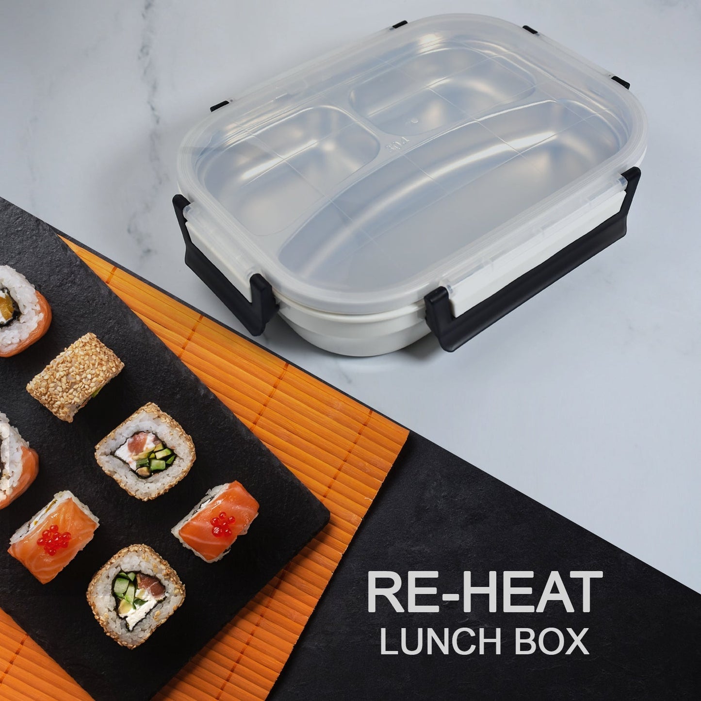 Transparent lunch box for kids and adults, 3 compartments